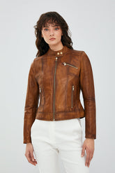 Juniper - Women's Brown Waxed Leather Moto Jacket