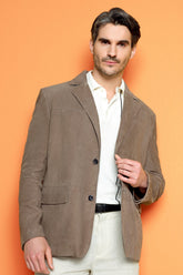 Clifton – Men's Taupe Suede Leather Blazer Jacket with Notch Lapel & Patch Pockets