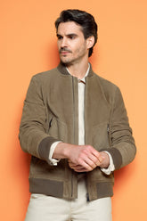 Fieldstone - Men's Olive Suede Leather Bomber Jacket with large Pockets