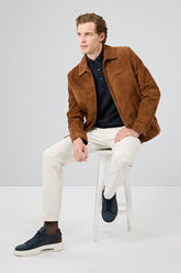 Cayo – Men's Tan Suede Leather Harrington Jacket with Side Zip Pockets