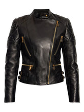 Nova - Women's Black Quilted Leather Zip-Pocket Jacket