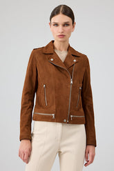 Willa - Women's Tan Brown Suede Leather Biker Jacket