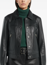 Lyla - Women's Black Leather Press-Stud Jacket