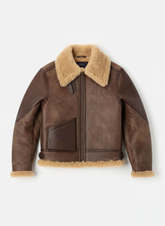 Brynn - Women's Brown Leather Jacket with Shearling Collar and Belted Cuffs