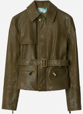 Vivienne - Women's Deep Green Leather Belted Long Coat