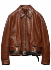 Dasha - Women's Chocolate Brown Calf Leather Drop-Shoulder Grained Jacket