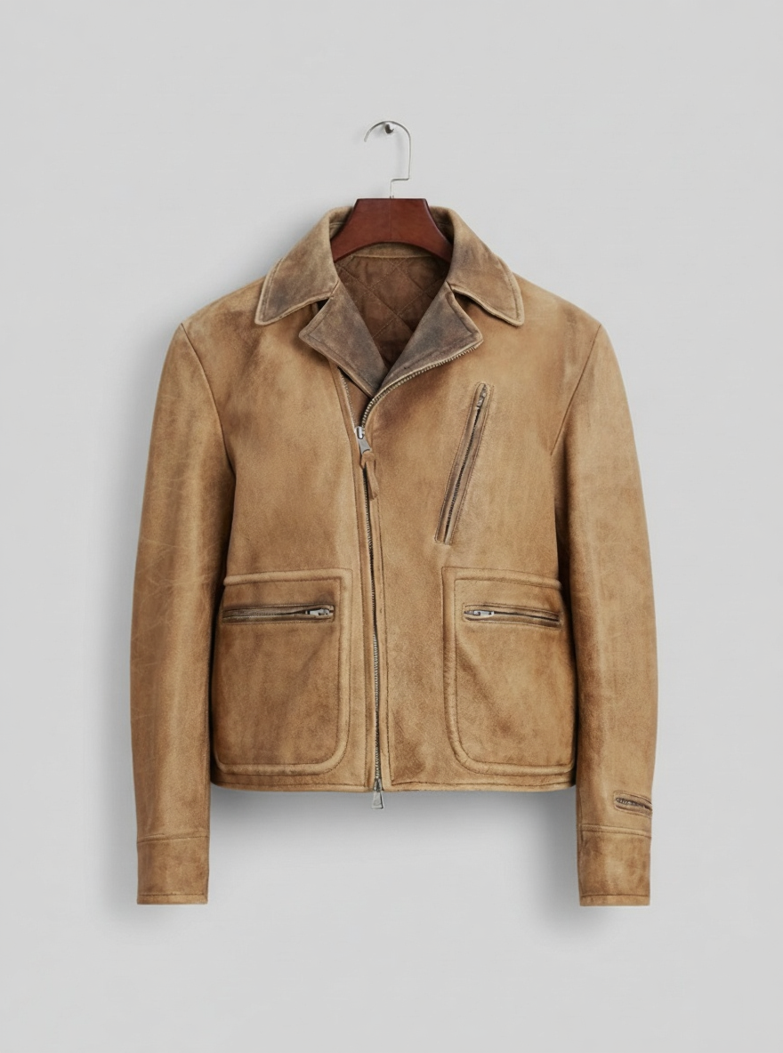 Distressed Brown Biker Jacket