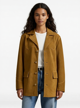 Marceau - Women's Camel Suede Jacket with Lapel Collar