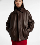 Hadley - Women's Dark Brown Leather Oversized Bomber Jacket