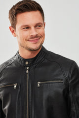 Stealth – Men's Black Leather Cafe Racer Jacket with Dual Chest Zip Pockets