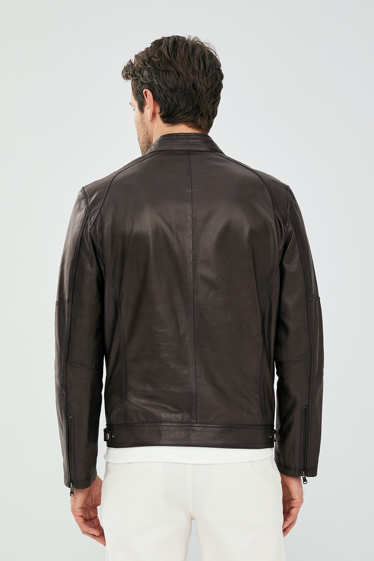 Torque – Men's Dark Brown Leather Cafe Racer Jacket with Dual Chest Zip Pockets
