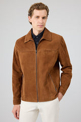 Cayo – Men's Tan Suede Leather Harrington Jacket with Side Zip Pockets