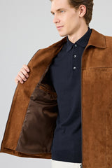 Cayo – Men's Tan Suede Leather Harrington Jacket with Side Zip Pockets
