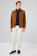 Cayo – Men's Tan Suede Leather Harrington Jacket with Side Zip Pockets