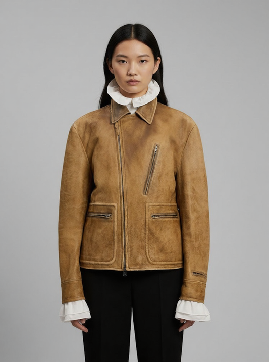 Distressed Brown Biker Jacket