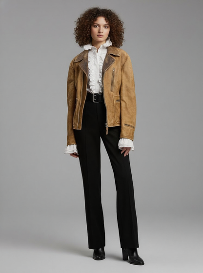 Distressed Brown Biker Jacket