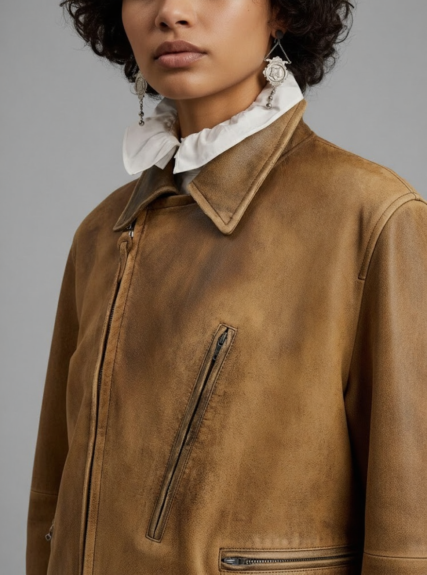 Distressed Brown Biker Jacket