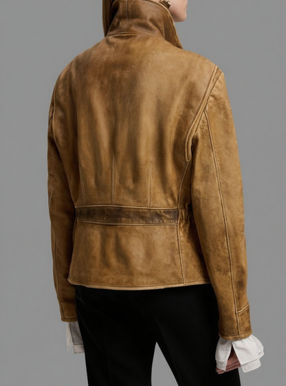 Distressed Brown Biker Jacket