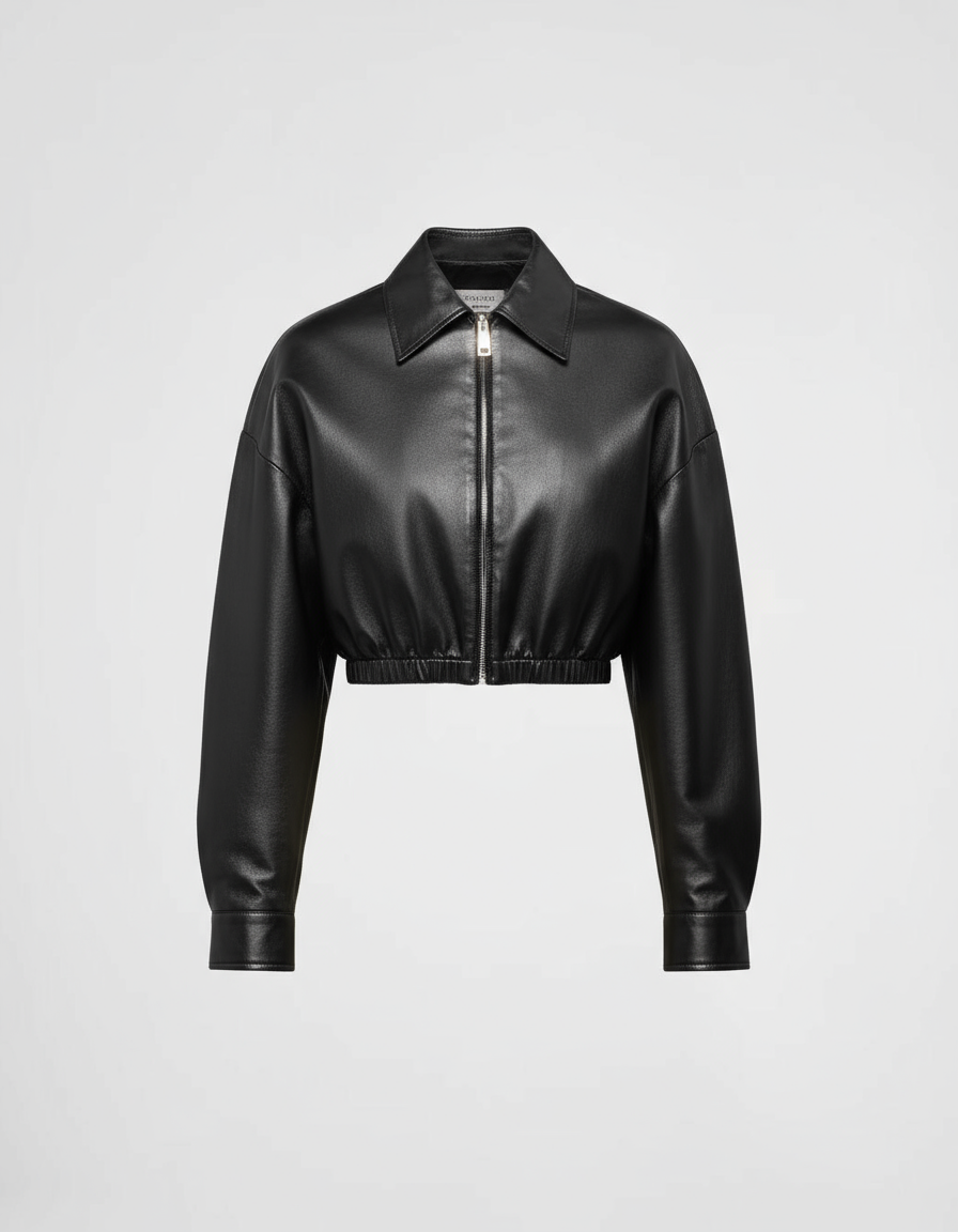 Sienna - Women's Tan Lambskin Leather Shirt Collar Zip Jacket