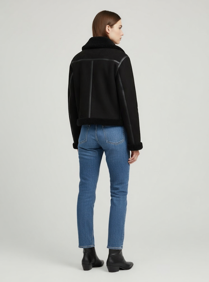 Black Signature Shearling-Collar