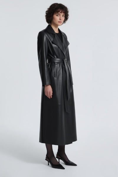 Sleek Black Leather Trench