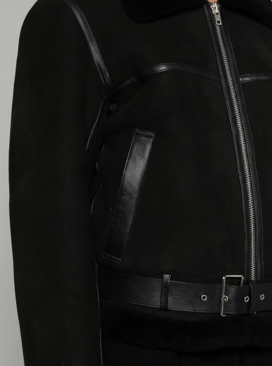 Black Signature Shearling-Collar