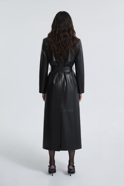 Sleek Black Leather Trench