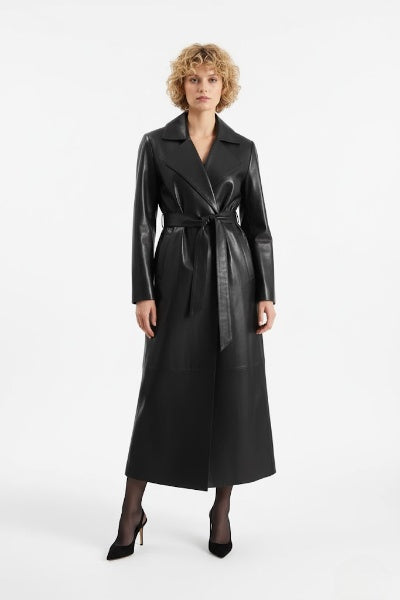 Sleek Black Leather Trench