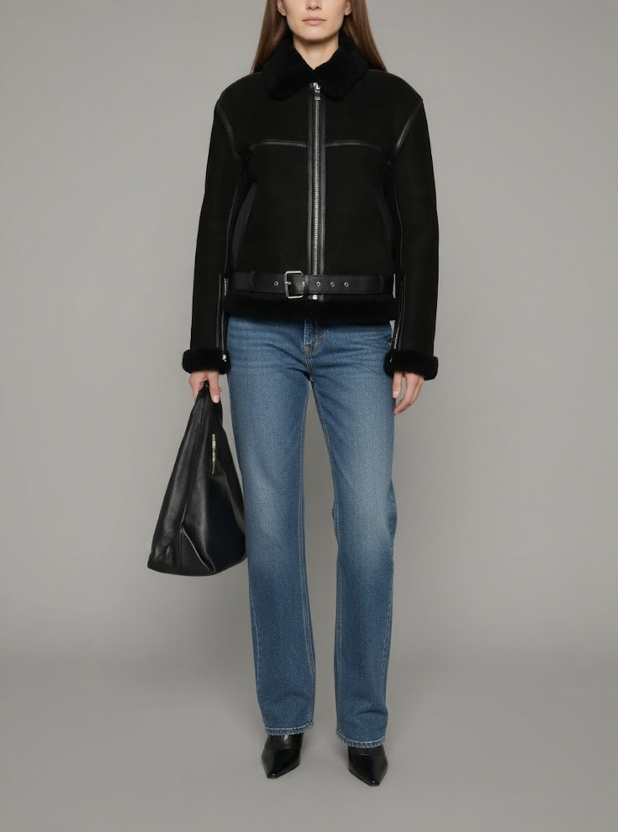 Black Signature Shearling-Collar