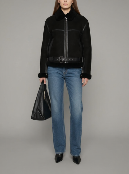 Black Signature Shearling-Collar