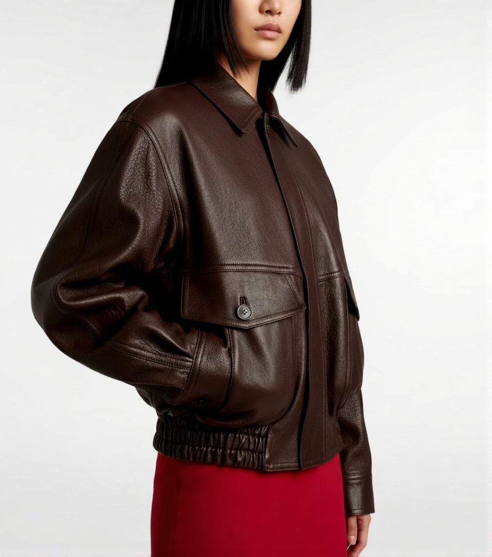 Hadley women's dark brown oversized bomber jacket