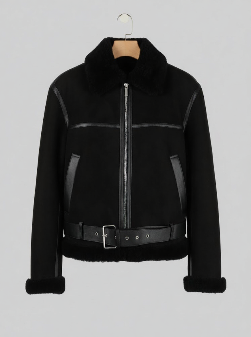 Black Signature Shearling-Collar