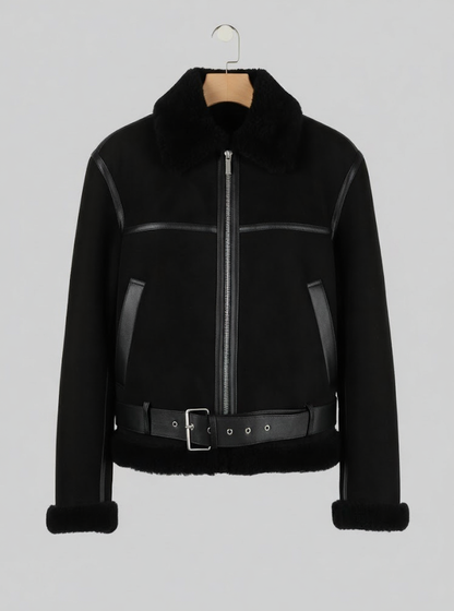 Black Signature Shearling-Collar