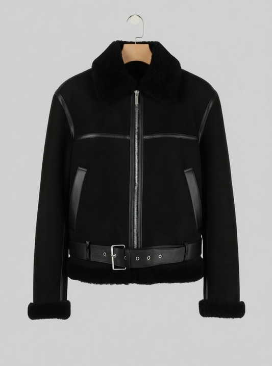 Black Signature Shearling-Collar